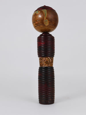 Decorative Kokeshi Doll Sculpture from Northern Japan, Hand-Painted, Signed
