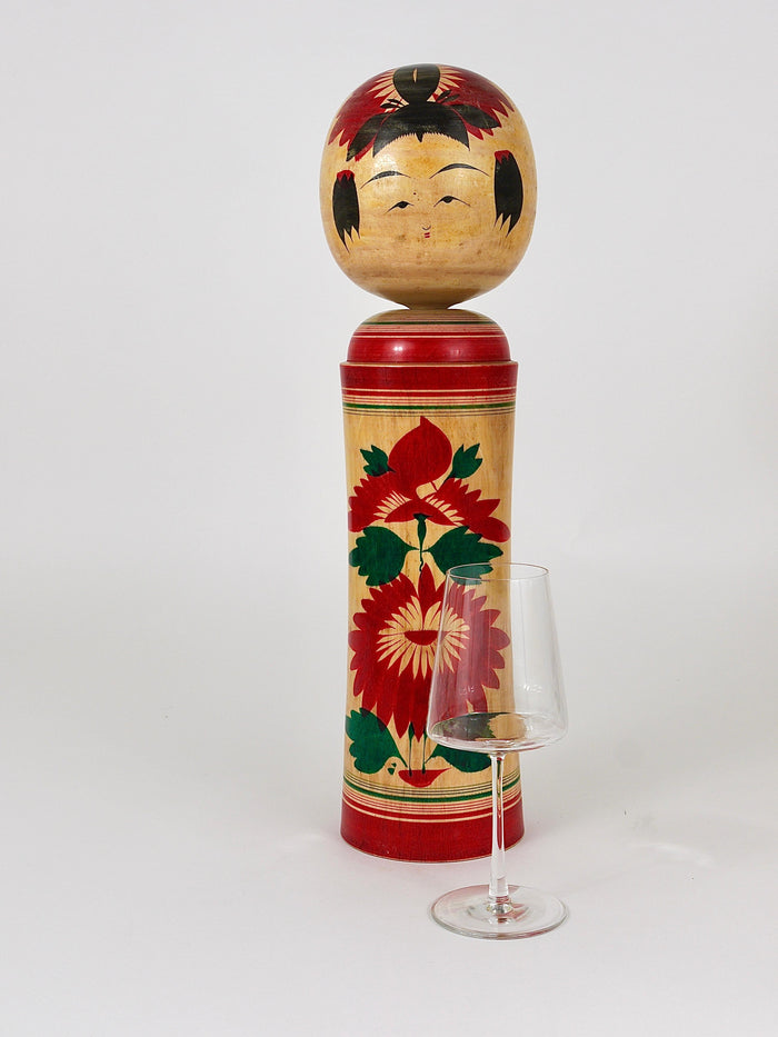Decorative Naruko Kokeshi Doll Sculpture from Northern Japan, Hand-Painted