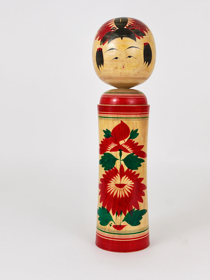 Decorative Naruko Kokeshi Doll Sculpture from Northern Japan, Hand-Painted