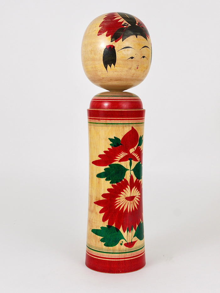 Decorative Naruko Kokeshi Doll Sculpture from Northern Japan, Hand-Painted