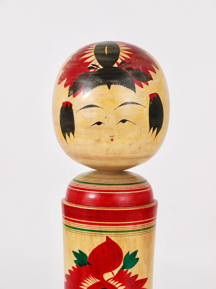 Decorative Naruko Kokeshi Doll Sculpture from Northern Japan, Hand-Painted