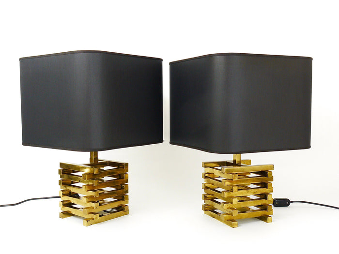 Pair Romeo Rega Midcentury Brass Table Lamps, Italy, 1970s
