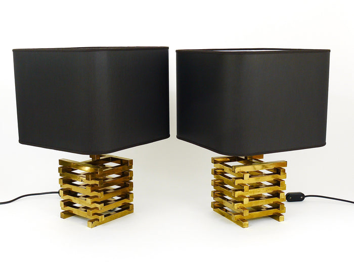 Pair Romeo Rega Midcentury Brass Table Lamps, Italy, 1970s