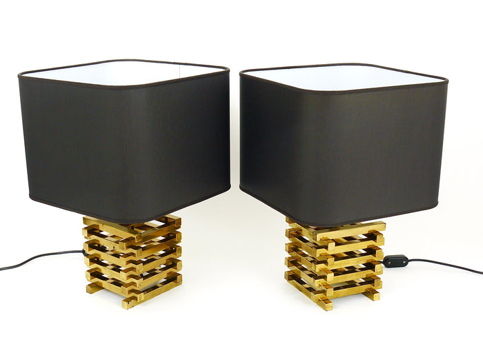 Pair Romeo Rega Midcentury Brass Table Lamps, Italy, 1970s