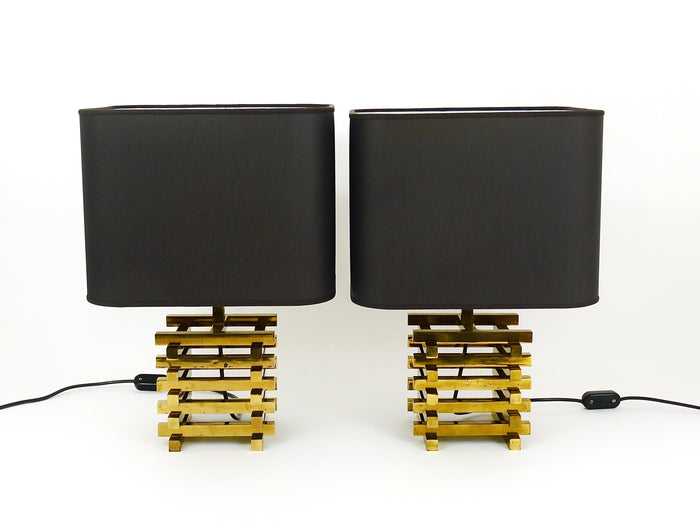 Pair Romeo Rega Midcentury Brass Table Lamps, Italy, 1970s