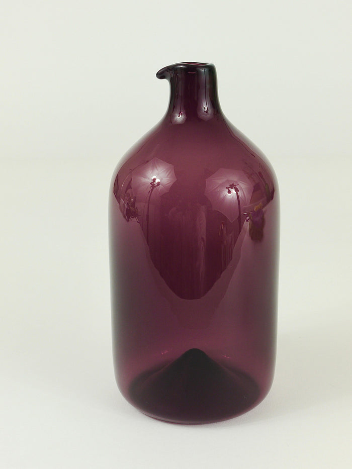 Signed Purple Timo Sarpaneva Pullo Bird Bottle Glass Vase, Iittala, Finland