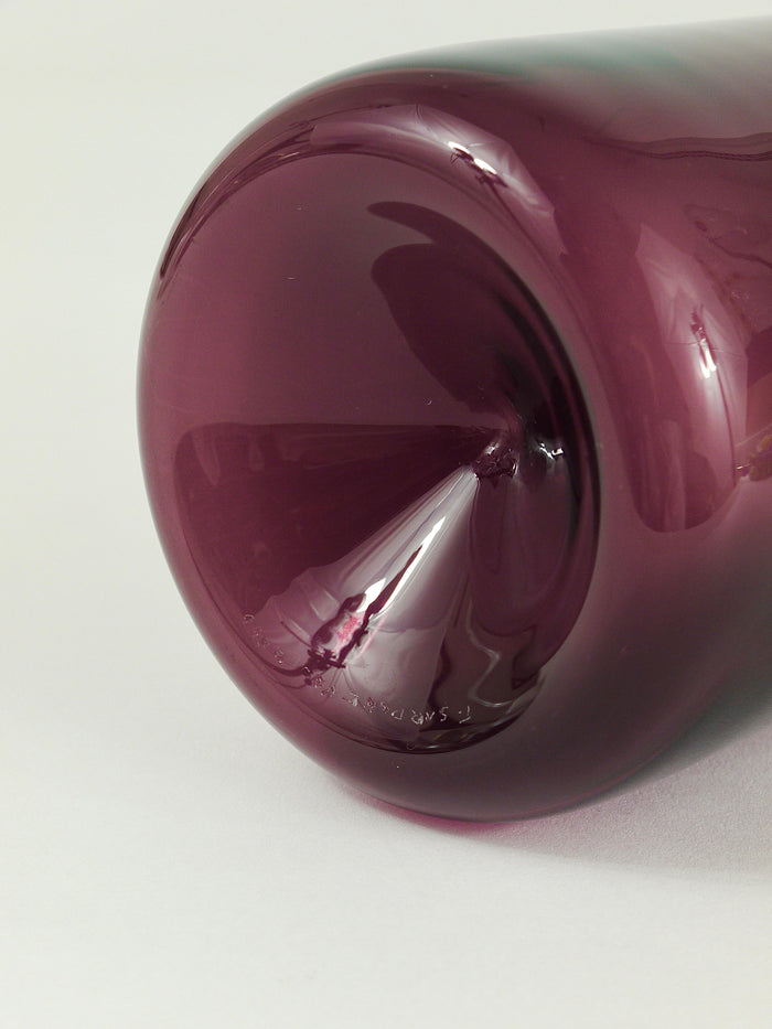 Signed Purple Timo Sarpaneva Pullo Bird Bottle Glass Vase, Iittala, Finland