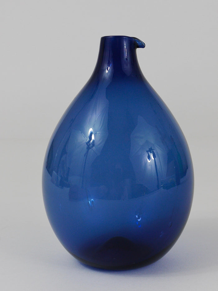 Signed Blue Timo Sarpaneva Pullo Bird Bottle Glass Vase, Iittala, Finland, 1950s