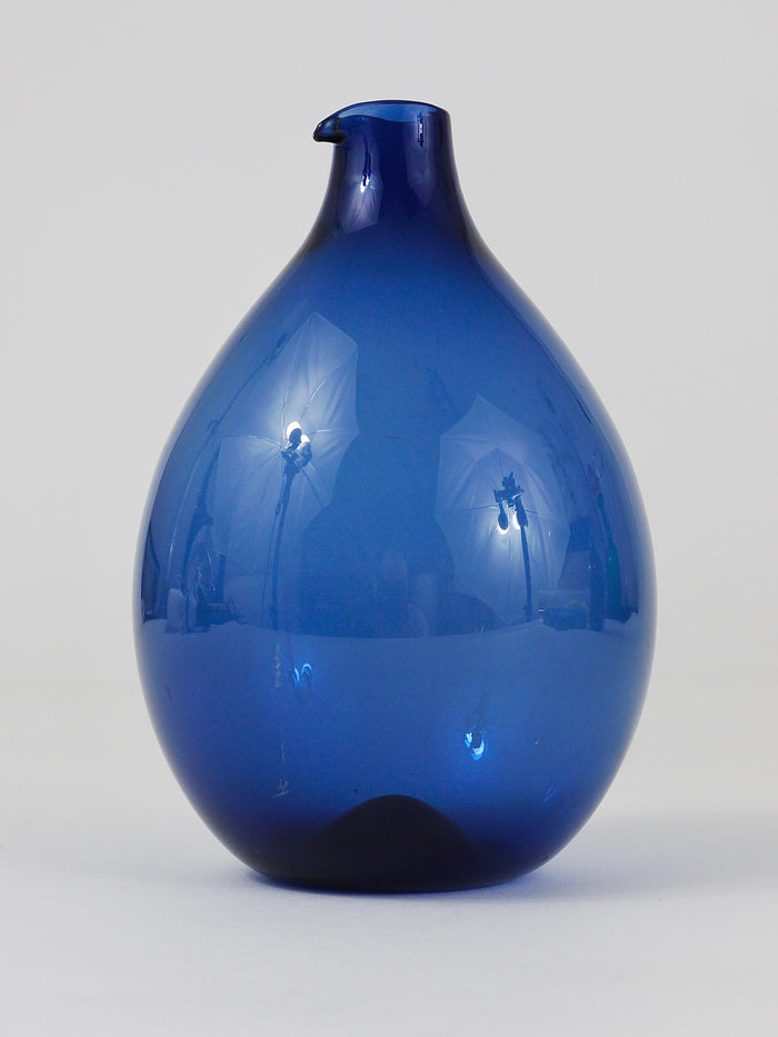 Signed Blue Timo Sarpaneva Pullo Bird Bottle Glass Vase, Iittala, Finland, 1950s