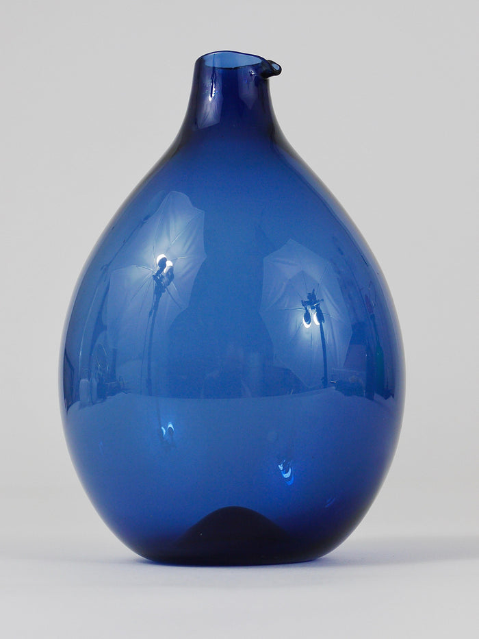 Signed Blue Timo Sarpaneva Pullo Bird Bottle Glass Vase, Iittala, Finland, 1950s