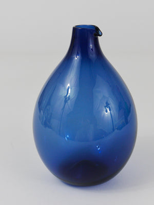 Signed Blue Timo Sarpaneva Pullo Bird Bottle Glass Vase, Iittala, Finland, 1950s