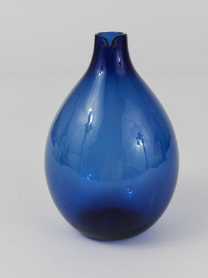 Signed Blue Timo Sarpaneva Pullo Bird Bottle Glass Vase, Iittala, Finland, 1950s