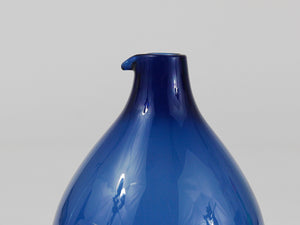 Signed Blue Timo Sarpaneva Pullo Bird Bottle Glass Vase, Iittala, Finland, 1950s