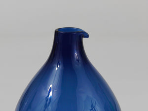 Signed Blue Timo Sarpaneva Pullo Bird Bottle Glass Vase, Iittala, Finland, 1950s