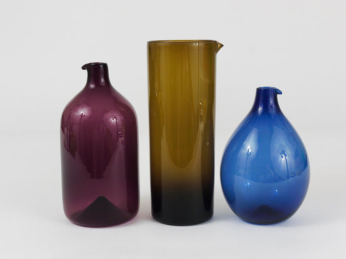 Signed Blue Timo Sarpaneva Pullo Bird Bottle Glass Vase, Iittala, Finland, 1950s