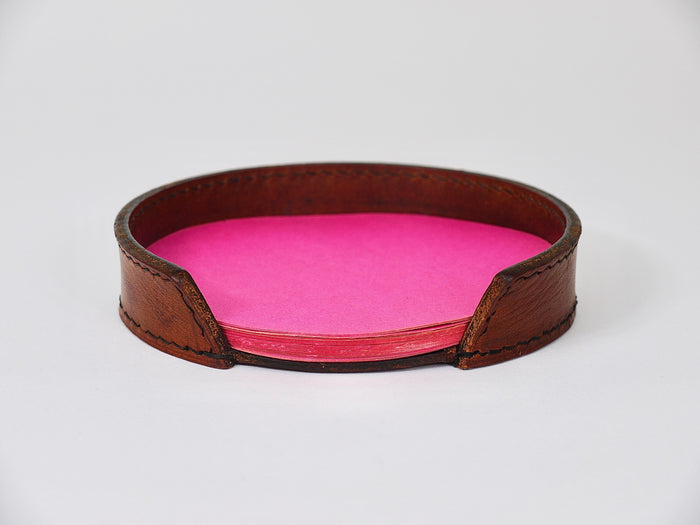 Midcentury Carl Auböck Brown Tan Leather Note Dispenser Holder, Austria, 1950s