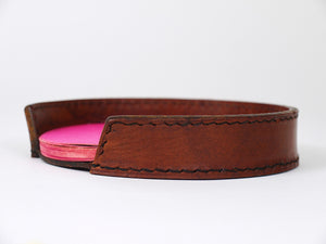 Portanotas Mid-Century Carl Auböck de cuero marrón y beige, Austria, años 50