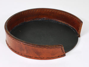 Portanotas Mid-Century Carl Auböck de cuero marrón y beige, Austria, años 50