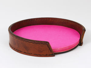 Portanotas Mid-Century Carl Auböck de cuero marrón y beige, Austria, años 50