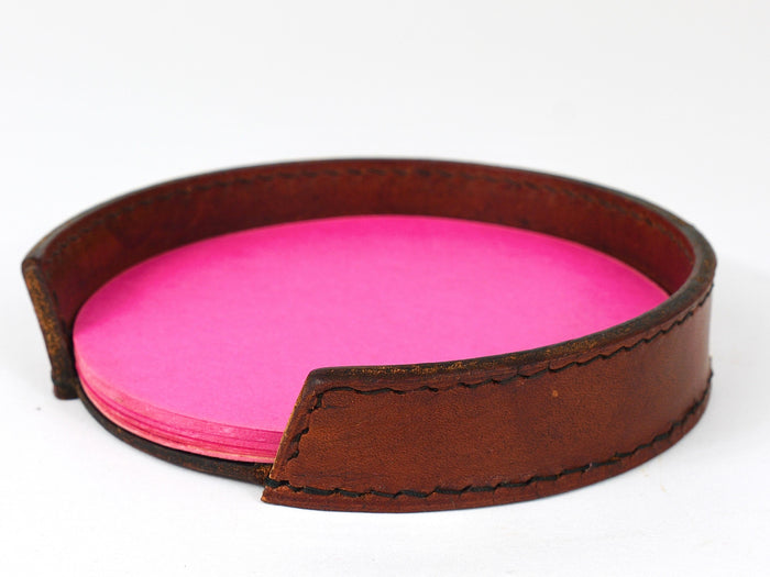 Midcentury Carl Auböck Brown Tan Leather Note Dispenser Holder, Austria, 1950s