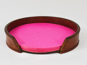 Portanotas Mid-Century Carl Auböck de cuero marrón y beige, Austria, años 50