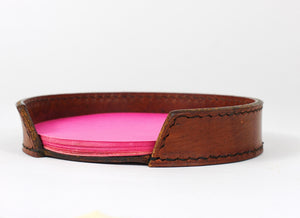 Portanotas Mid-Century Carl Auböck de cuero marrón y beige, Austria, años 50