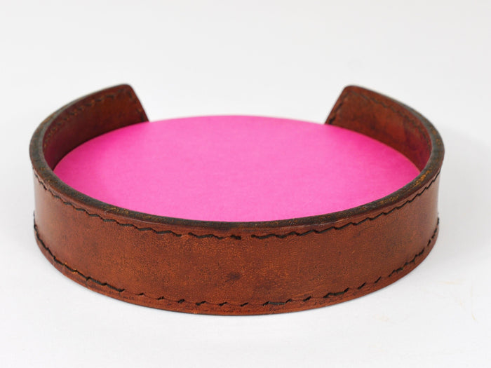 Midcentury Carl Auböck Brown Tan Leather Note Dispenser Holder, Austria, 1950s