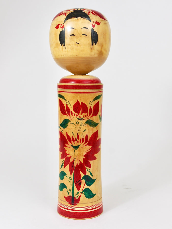 Decorative Naruko Kokeshi Doll Sculpture from Northern Japan, Hand-Painted
