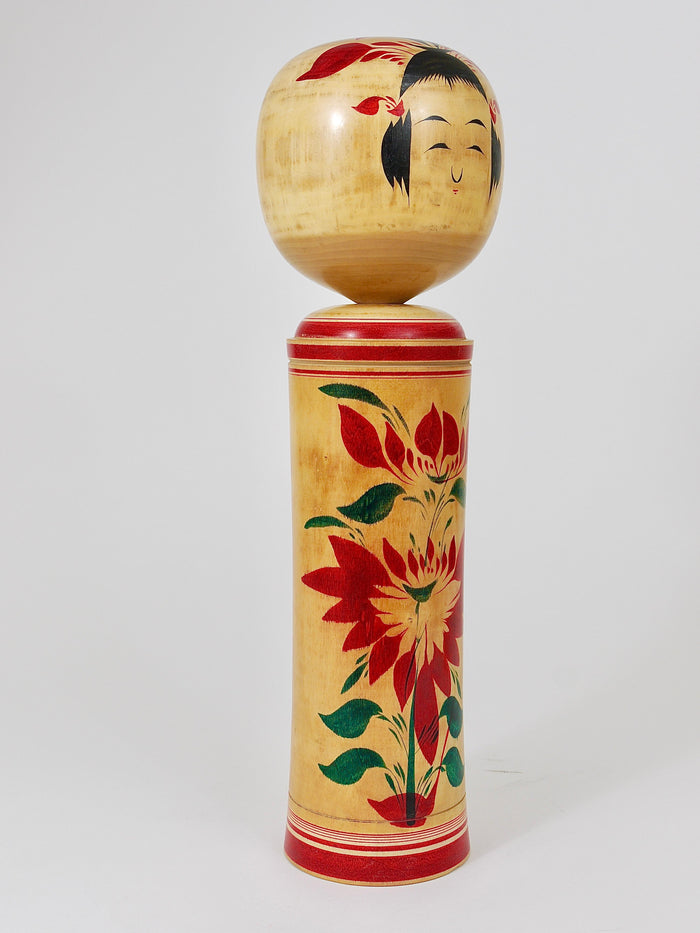 Decorative Naruko Kokeshi Doll Sculpture from Northern Japan, Hand-Painted