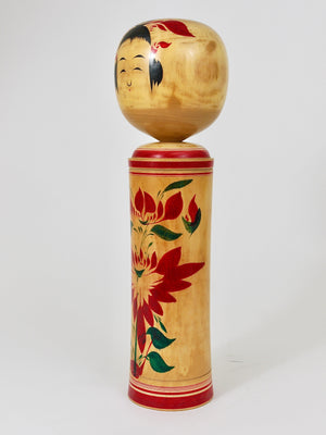 Decorative Naruko Kokeshi Doll Sculpture from Northern Japan, Hand-Painted