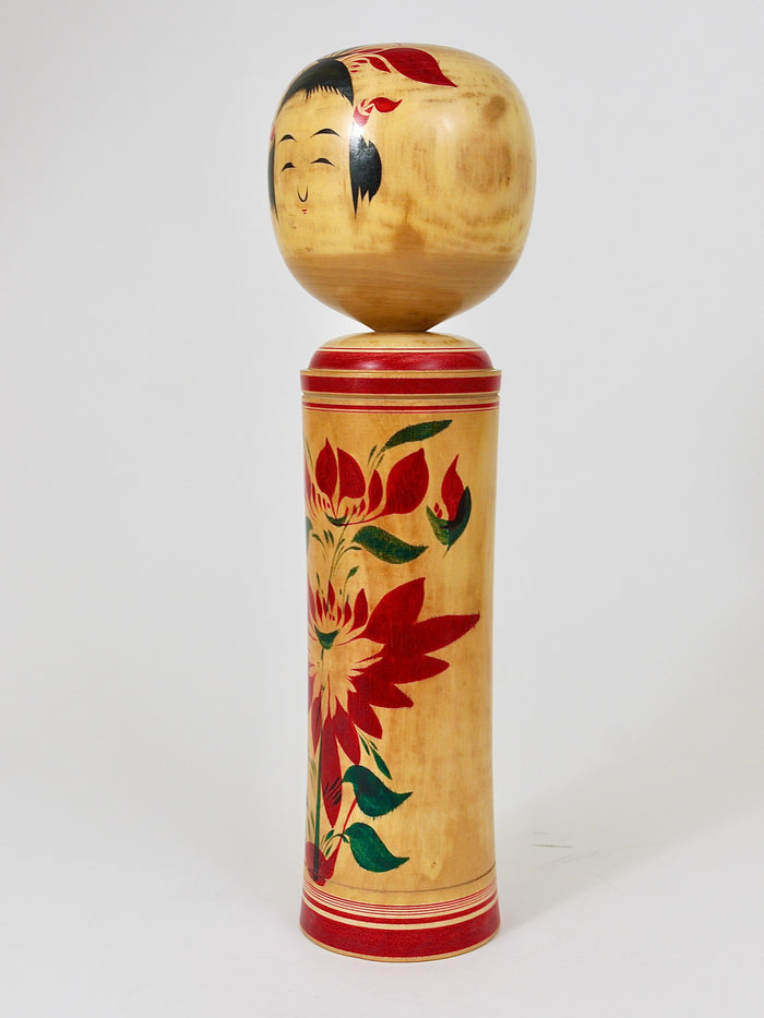 Decorative Naruko Kokeshi Doll Sculpture from Northern Japan, Hand-Painted