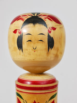 Decorative Naruko Kokeshi Doll Sculpture from Northern Japan, Hand-Painted