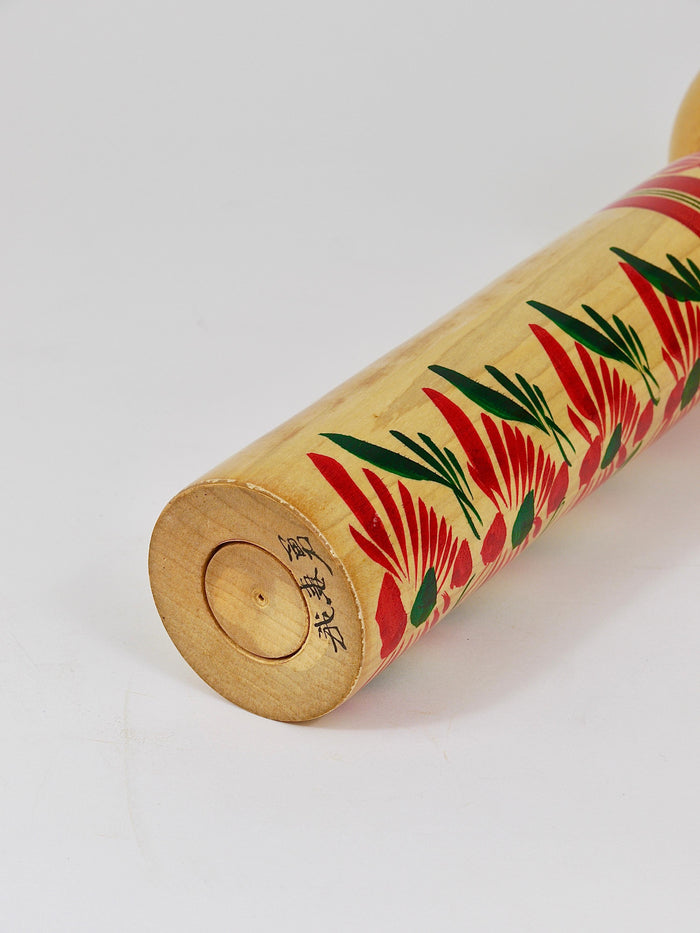 Decorative Kokeshi Doll Sculpture from Northern Japan, Hand-Painted, Signed