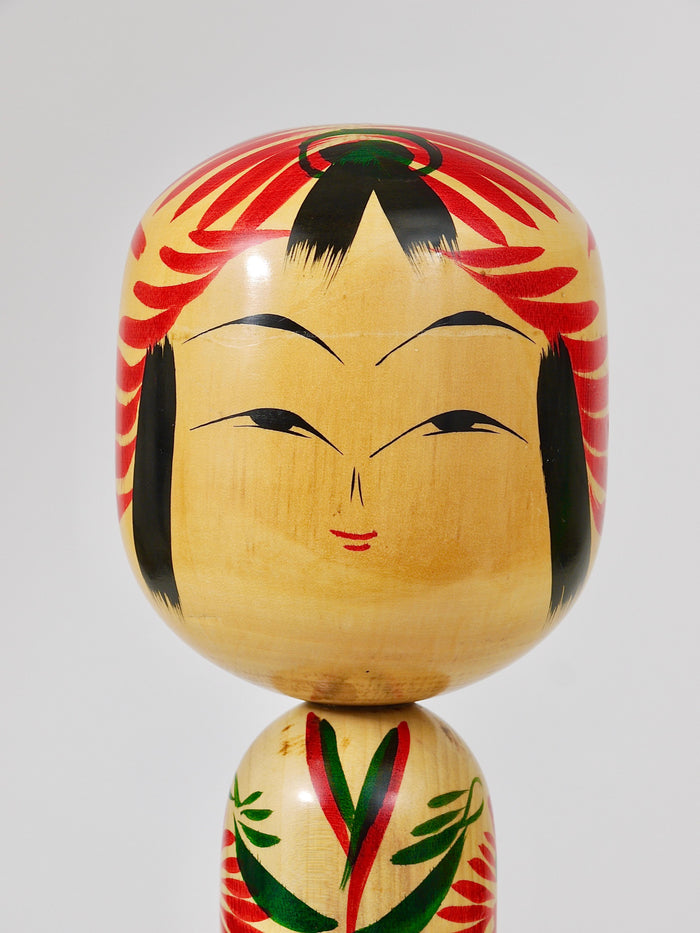 Decorative Kokeshi Doll Sculpture from Northern Japan, Hand-Painted, Signed
