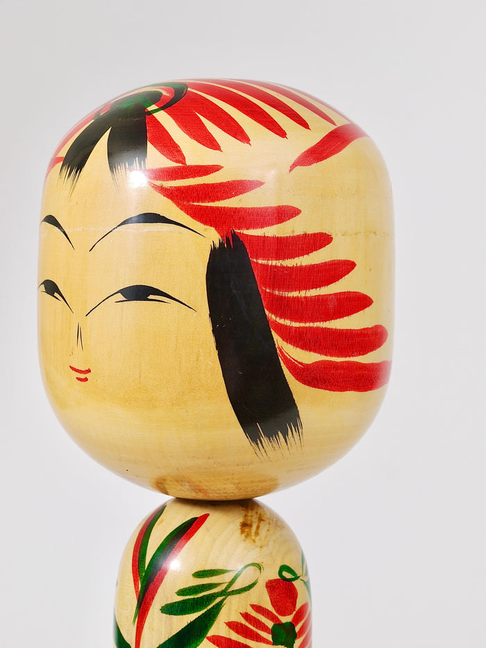 Decorative Kokeshi Doll Sculpture from Northern Japan, Hand-Painted, Signed