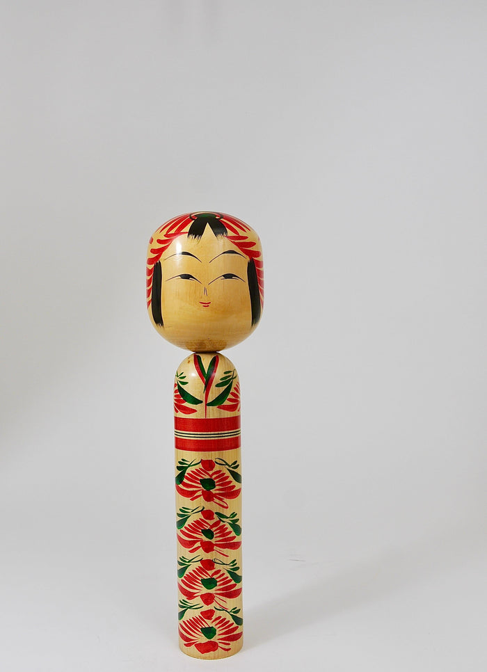 Decorative Kokeshi Doll Sculpture from Northern Japan, Hand-Painted, Signed