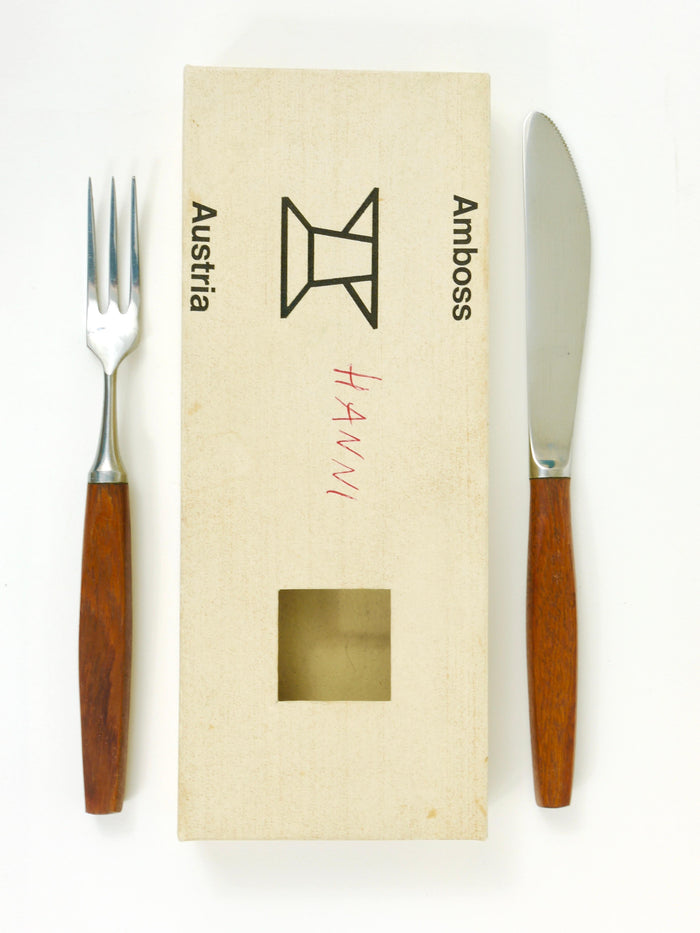 Boxed Amboss Mid-Century 6 Knives And 6 Forks, Flatware Cutlery, Austria, 1950s