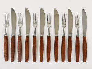 Boxed Amboss Mid-Century 6 Knives And 6 Forks, Flatware Cutlery, Austria, 1950s