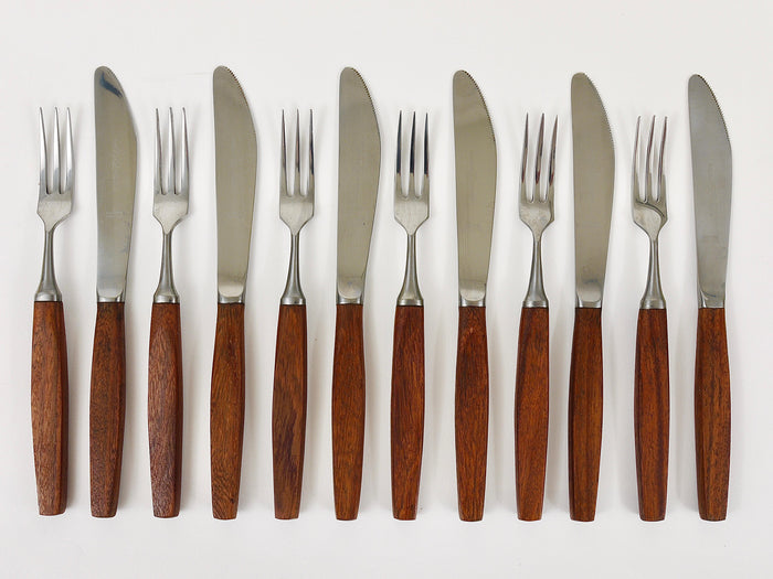 Boxed Amboss Mid-Century 6 Knives And 6 Forks, Flatware Cutlery, Austria, 1950s