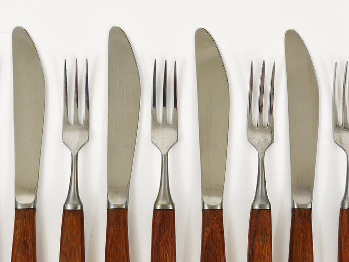 Boxed Amboss Mid-Century 6 Knives And 6 Forks, Flatware Cutlery, Austria, 1950s