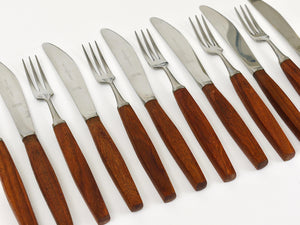 Boxed Amboss Mid-Century 6 Knives And 6 Forks, Flatware Cutlery, Austria, 1950s