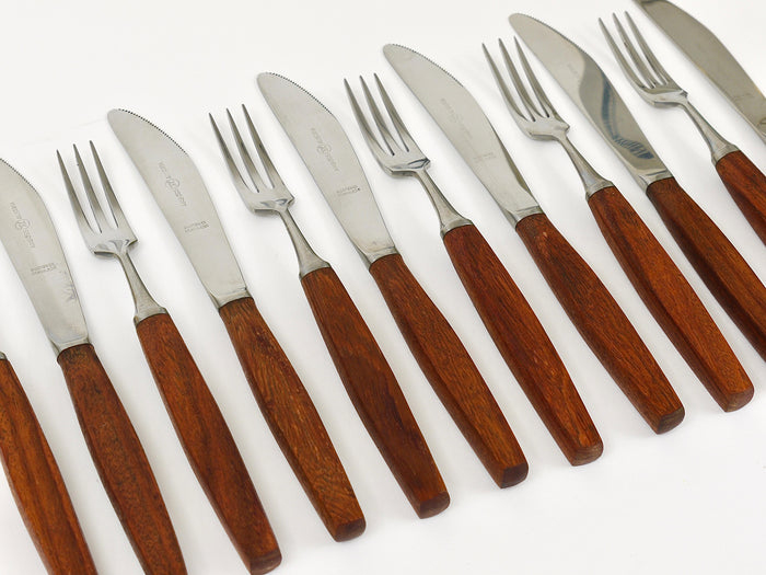 Boxed Amboss Mid-Century 6 Knives And 6 Forks, Flatware Cutlery, Austria, 1950s
