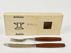 Boxed Amboss Mid-Century 6 Knives And 6 Forks, Flatware Cutlery, Austria, 1950s