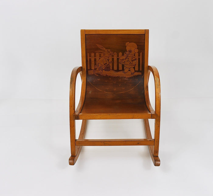 Bauhaus Childrens`Bentwood Rocking Chair Brockhage Andrä Era, Germany, 1950s