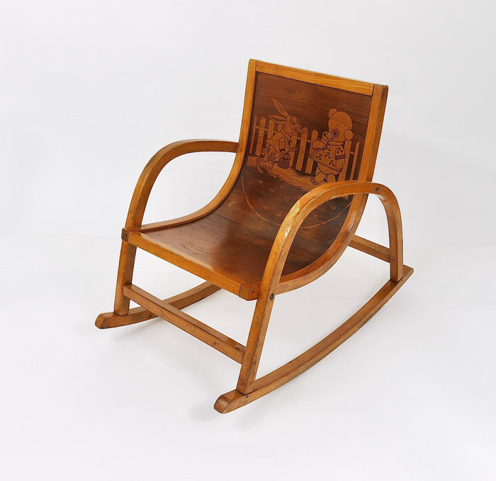 Bauhaus Childrens`Bentwood Rocking Chair Brockhage Andrä Era, Germany, 1950s
