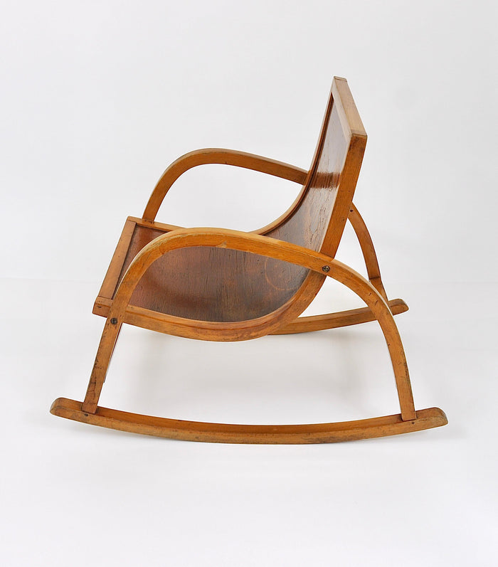 Bauhaus Childrens`Bentwood Rocking Chair Brockhage Andrä Era, Germany, 1950s