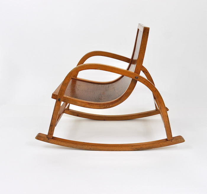 Bauhaus Childrens`Bentwood Rocking Chair Brockhage Andrä Era, Germany, 1950s