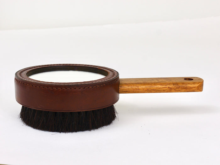 Carl Aubock Walnut & Leather Hand Mirror & Clothes Brush, Austria, 1950s