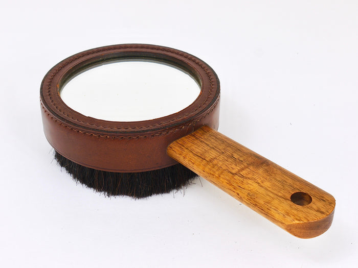 Carl Aubock Walnut & Leather Hand Mirror & Clothes Brush, Austria, 1950s