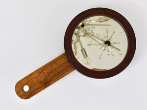Miroir à main et brosse à habits en noyer et cuir Carl Aubock, Autriche, années 1950